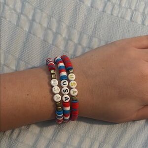 USA Kids Beaded Bracelet Set - Red, Blue, White